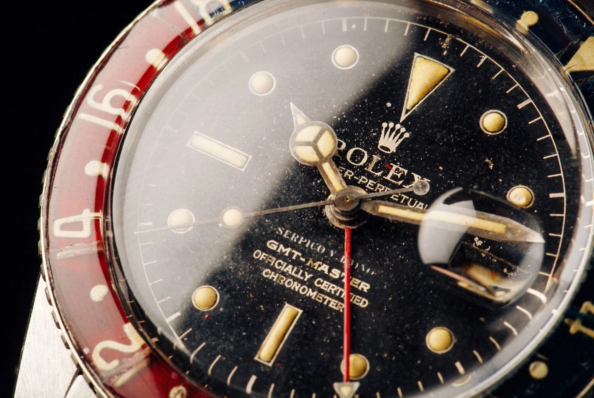 closeup of a vintage rolex dial