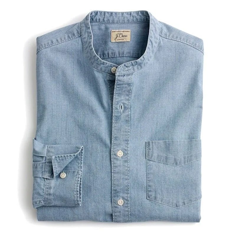 Jcrew-Sale-gear-patrol-slim-band-collar-shirt-stretch-chambray