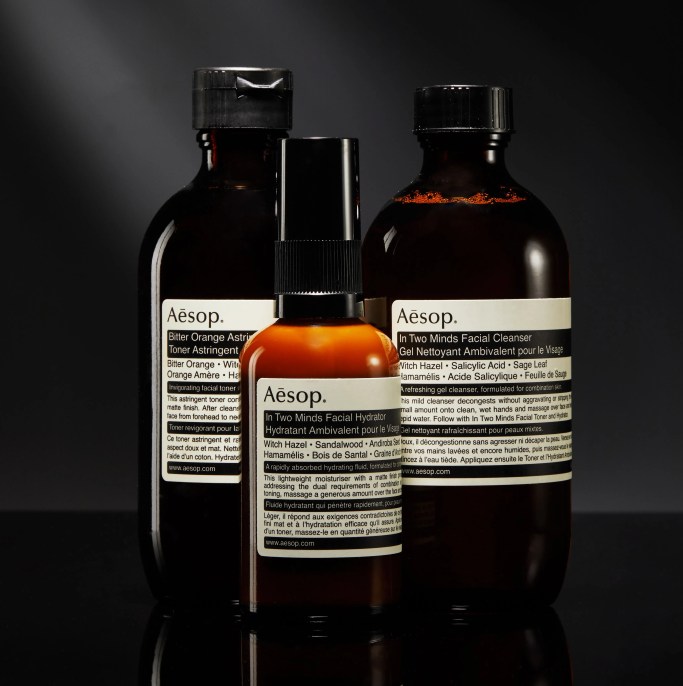 bottles of aesop grooming products