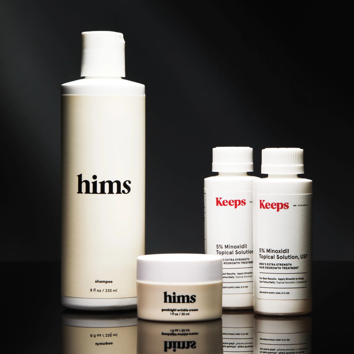 bottles of hims and keeps grooming products