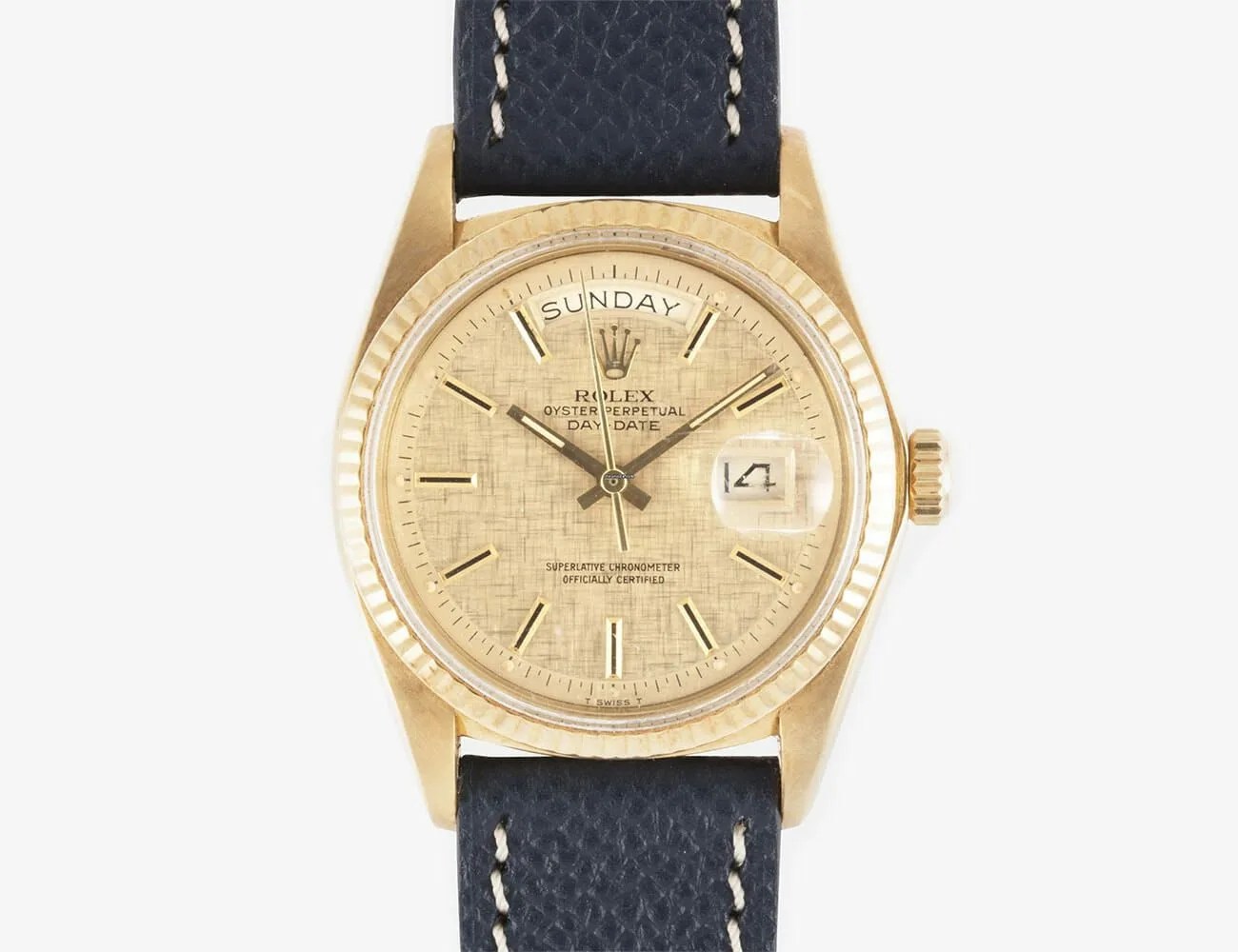 Watches-February-gear-patrol-Rolex-Day-Date-1803-Linen-Dial