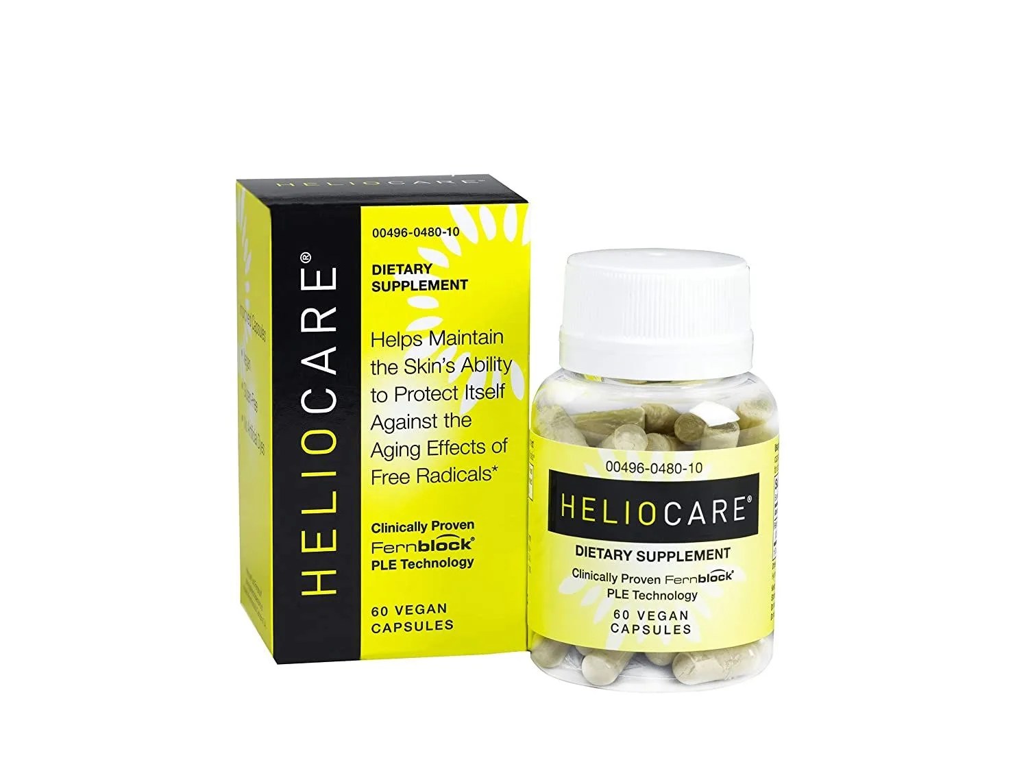 bottle of heliocare dietary supplement next to packaging