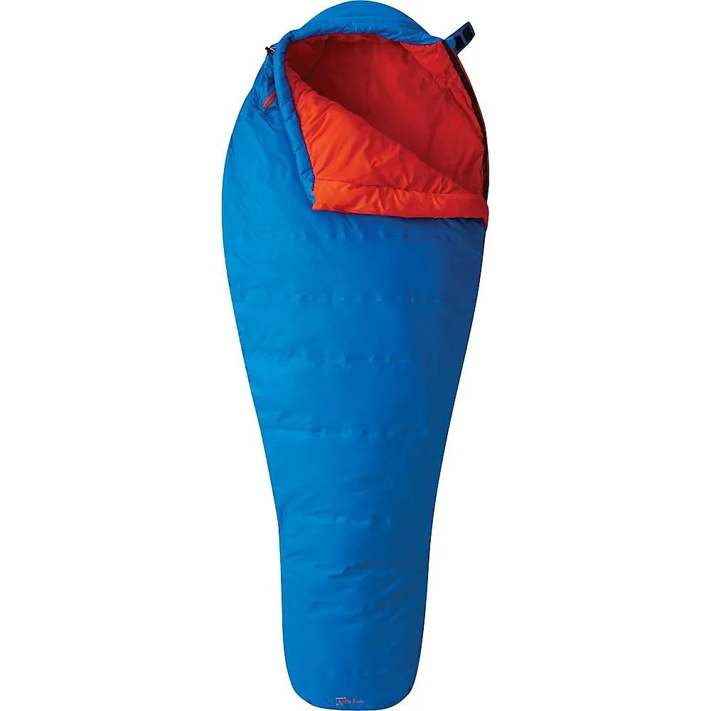 a blue sleeping bag with a bright red interior