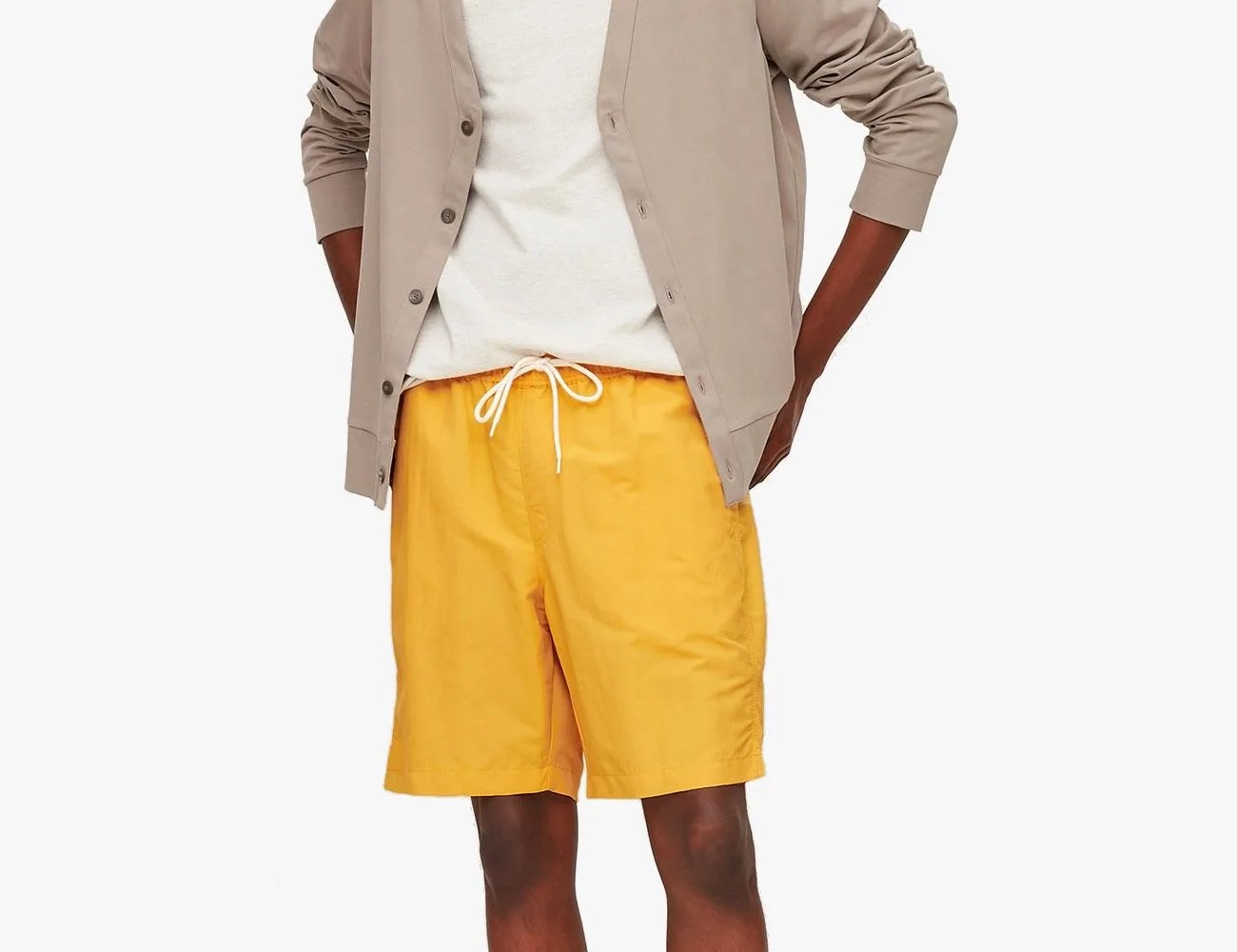yellow shorts on model