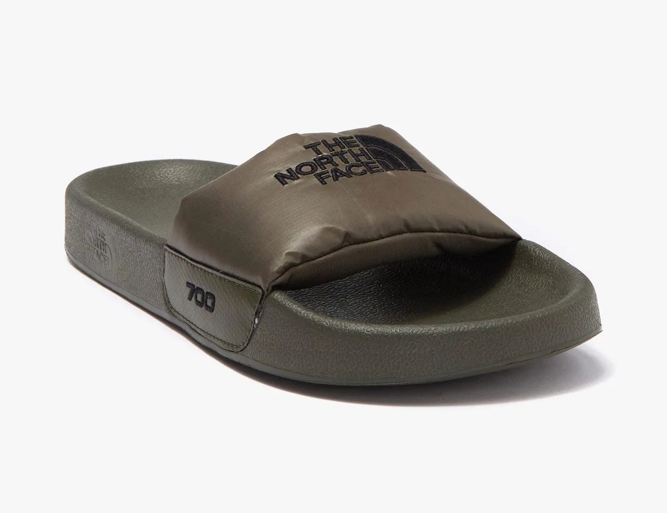 olive green sandals on white background