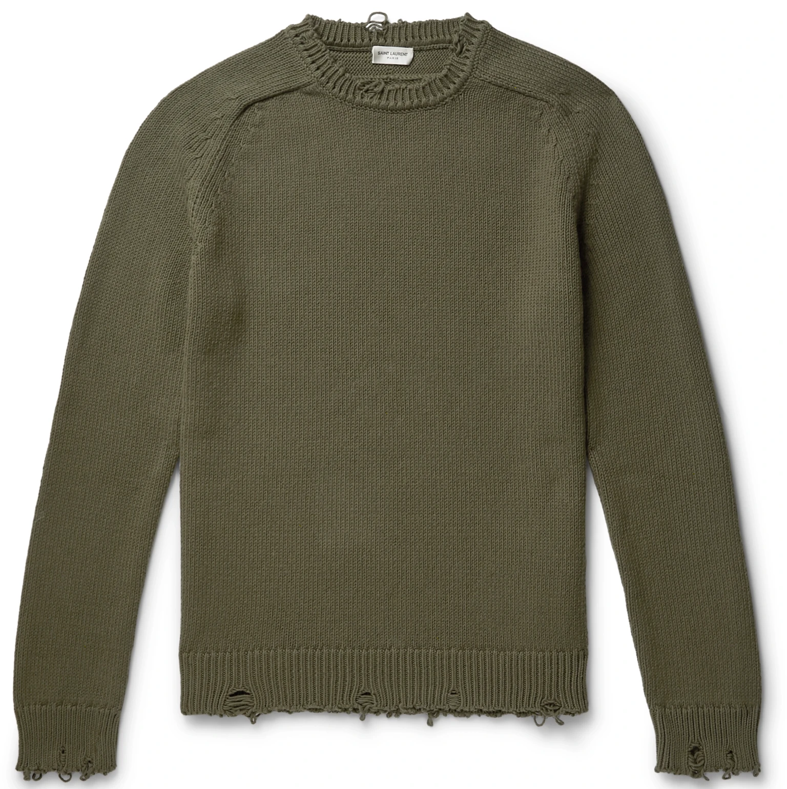 distressed green sweater
