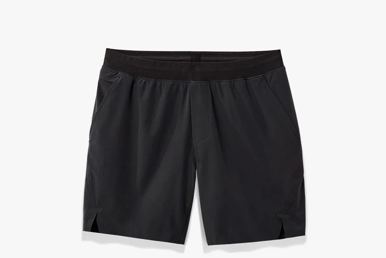 black gym shorts on a white background