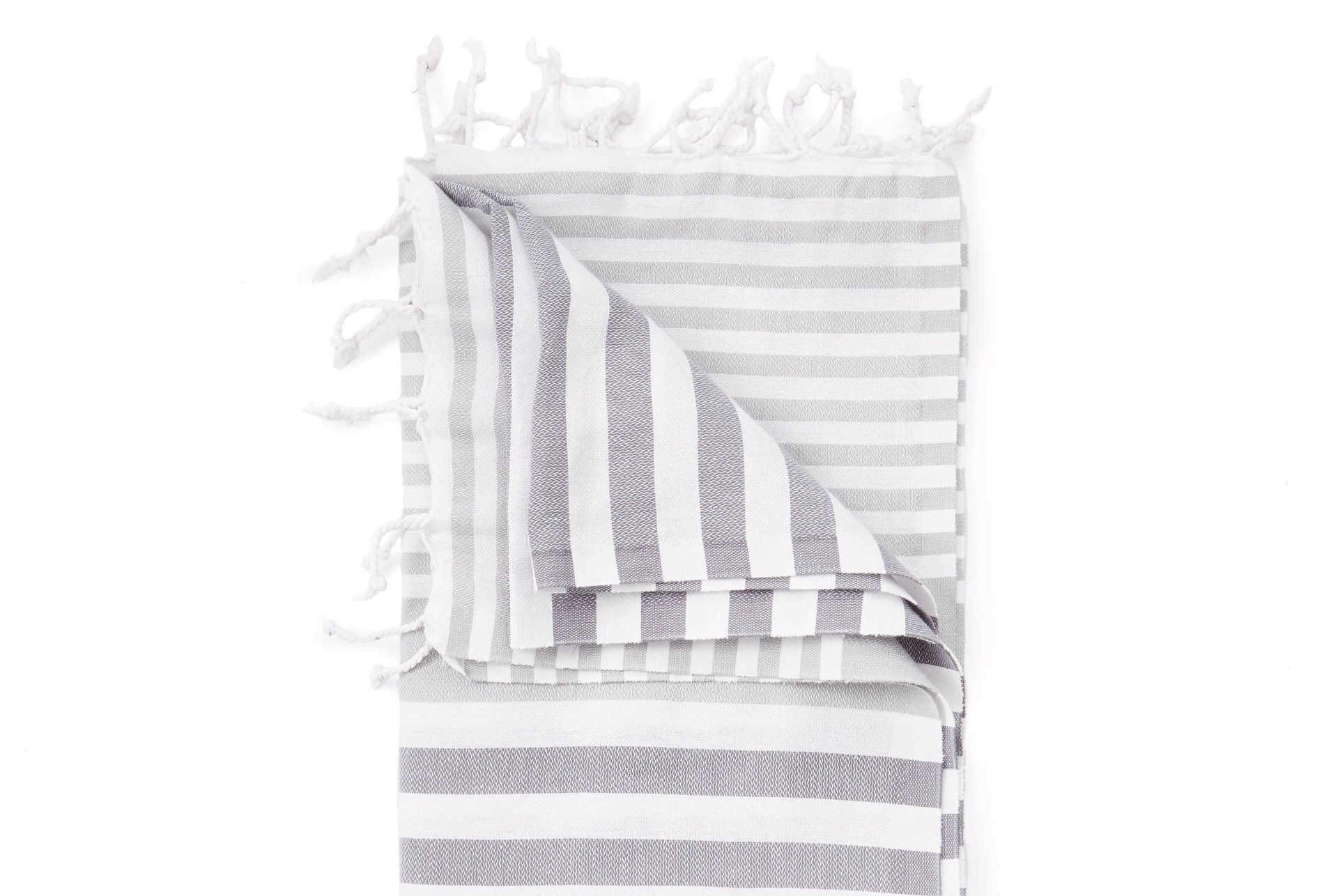 grey and white striped towel