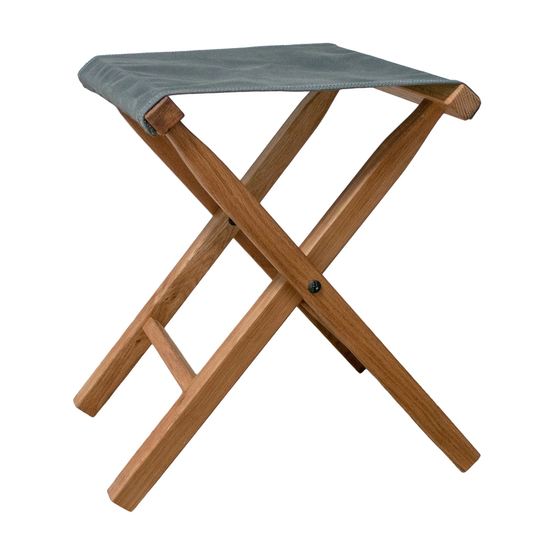 A camp stool on a gray background.