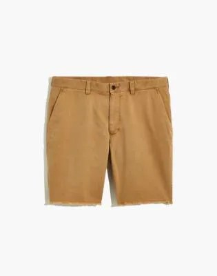 Khaki shorts on a white background.