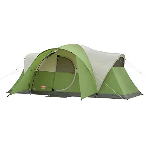 A green and gray tent on a white background.