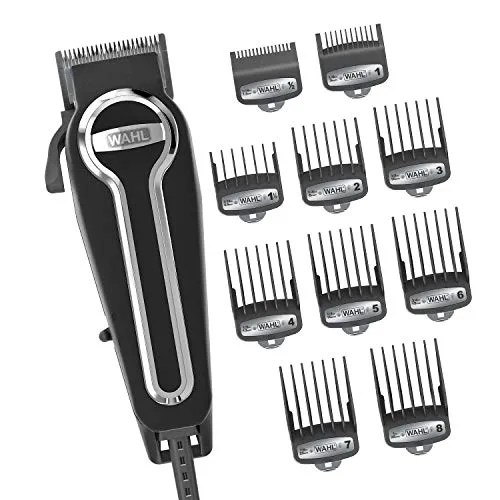 A hair clipper with setting attachments on a white background.