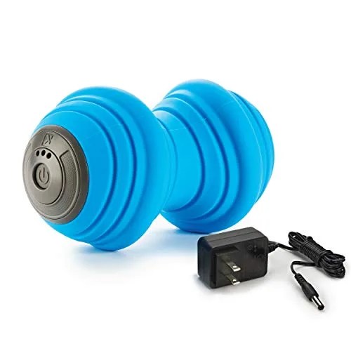 A blue vibrating foam roller