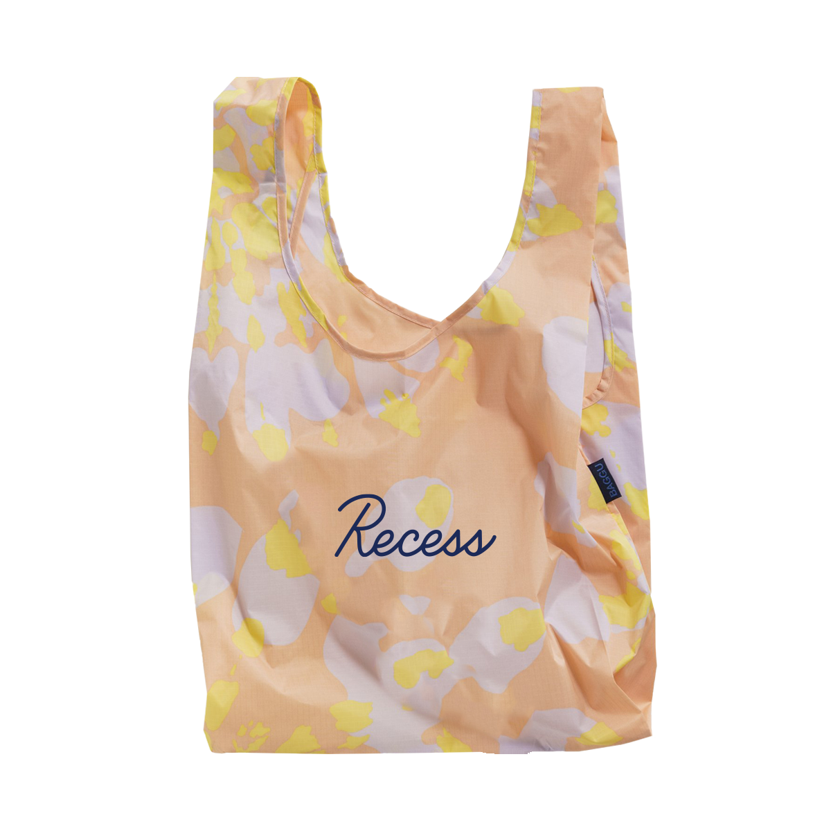 tie dye baggu bag that says "recess"