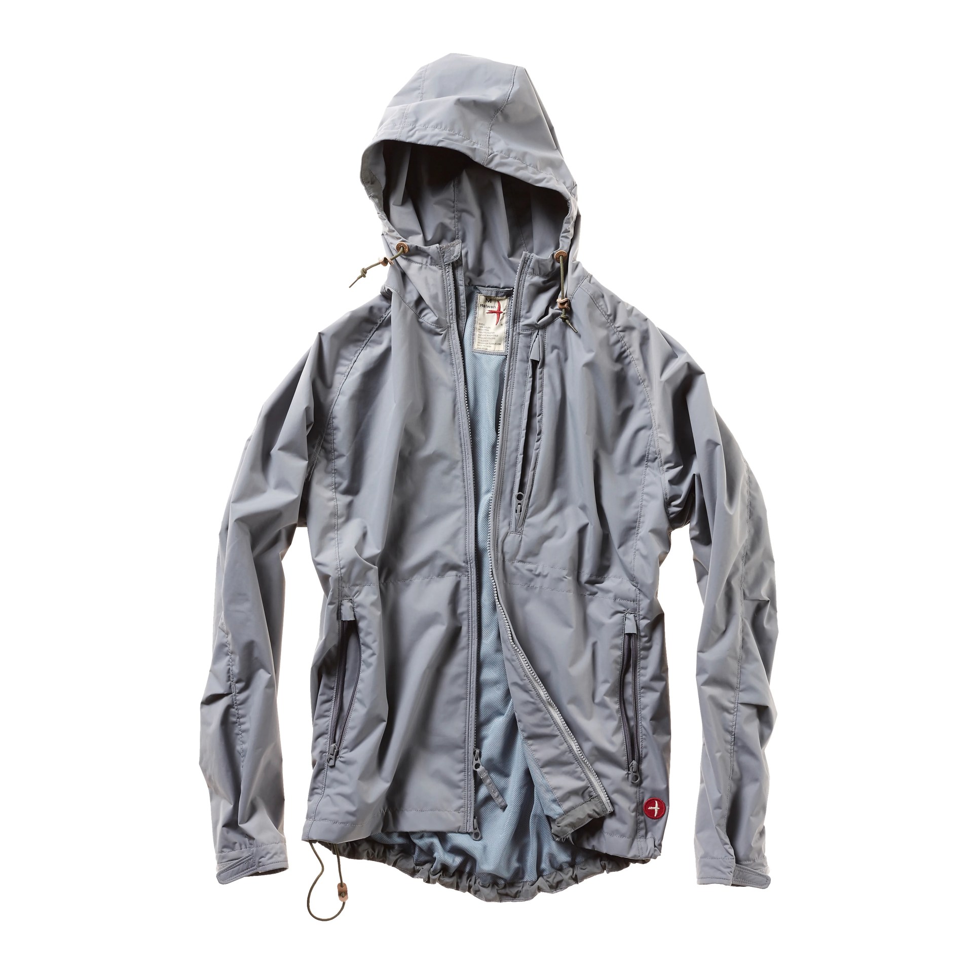 A gray zip up shell jacket