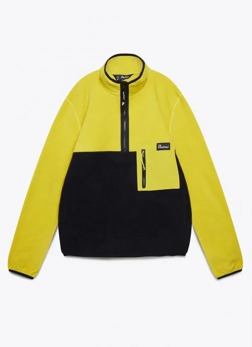 A black and yellow pullover fleece
