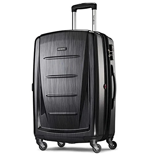 A black suitcase with wheels