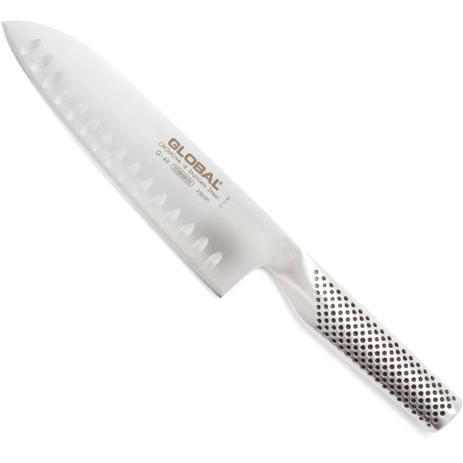 A stainless steel chef's knife