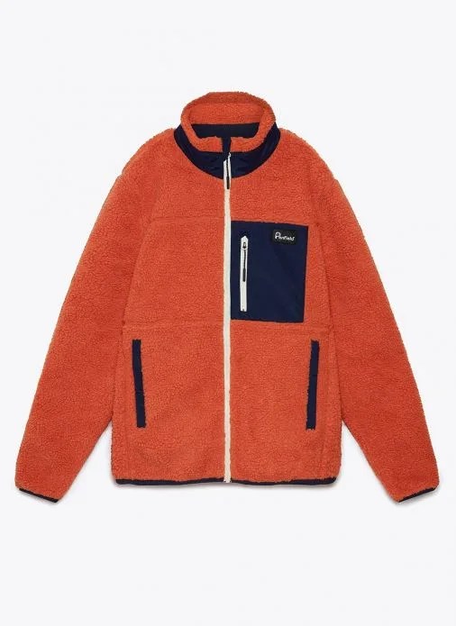 An orange zip-up fleece