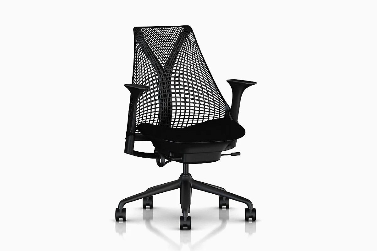 a black office chair on a gray background