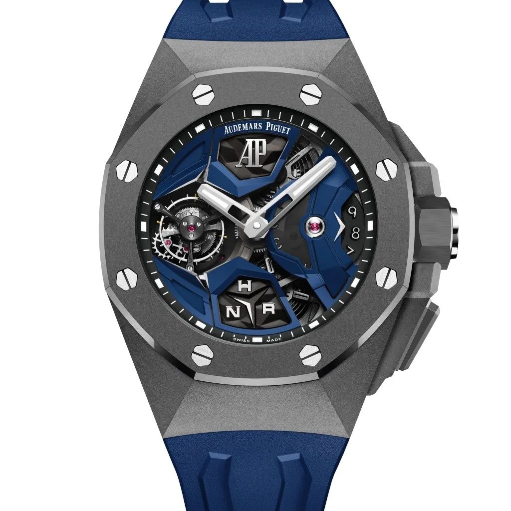 funky avant garde watch on blue strap