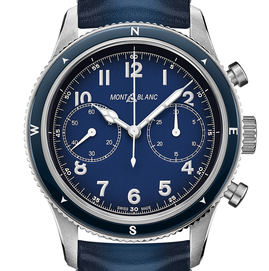 blue chronograph on blue strap