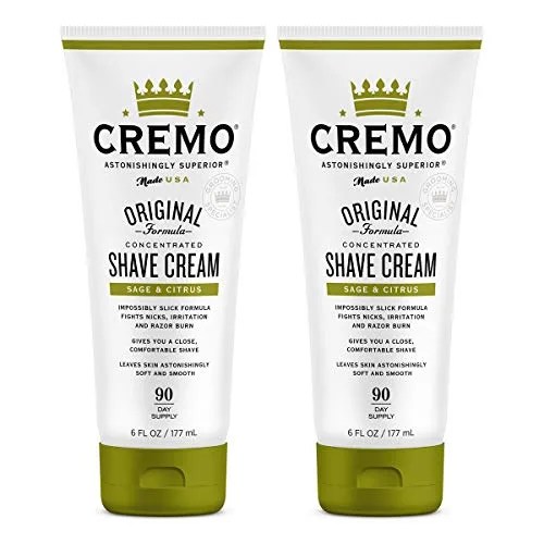 cremo barber grade sage citrus shave cream, astonishingly superior ultra slick shaving cream fights nicks, cuts and razor burn, 6 oz 2 pack