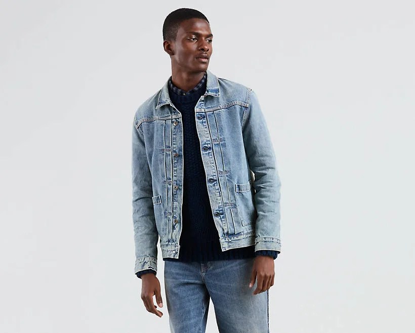 A model wearing a trucker jacket