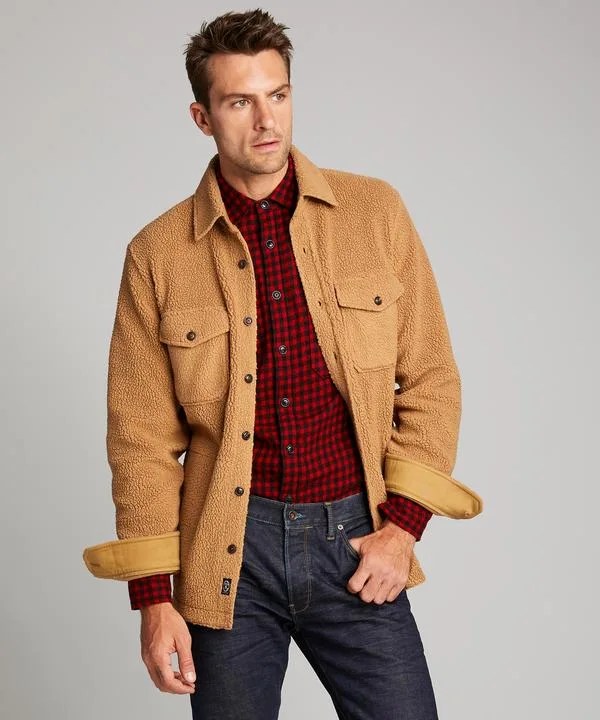 A model wearing a fleece overshirt