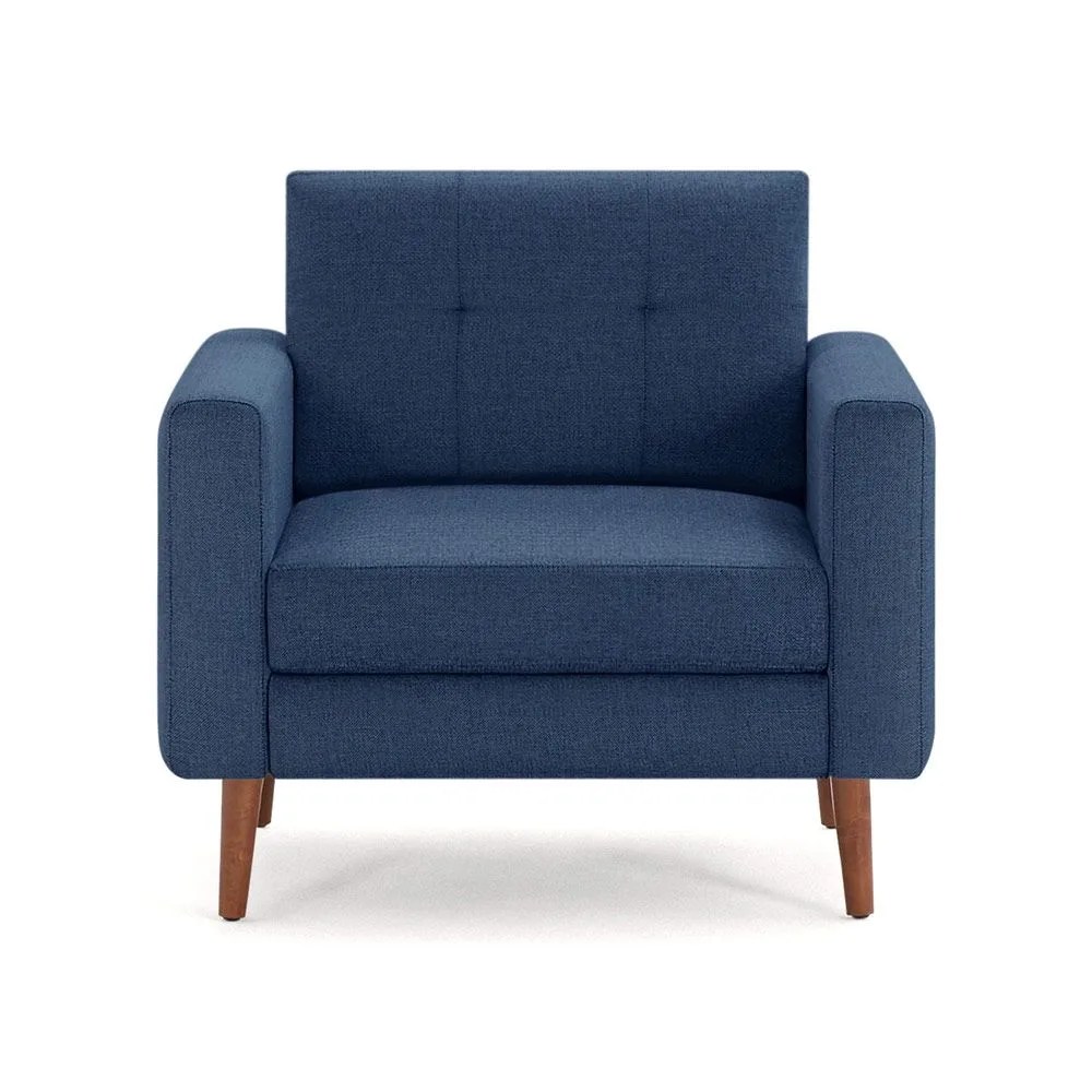 blue upholstered armchair
