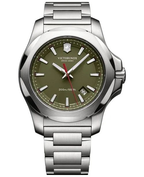 steel watch with green dial