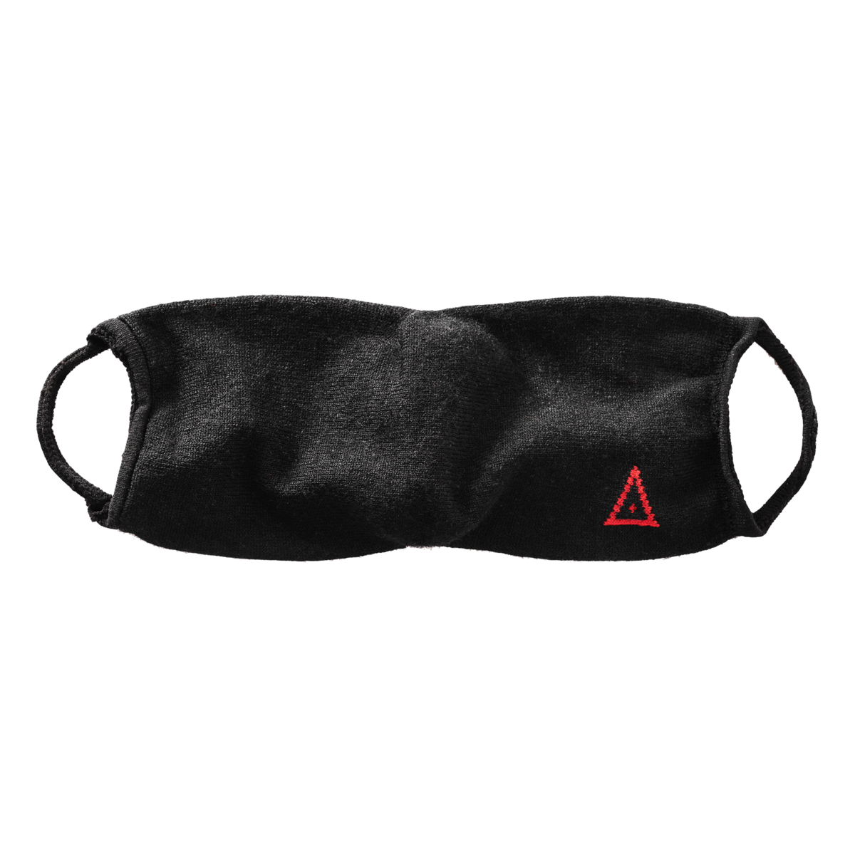 black face mask with red triangle logo
