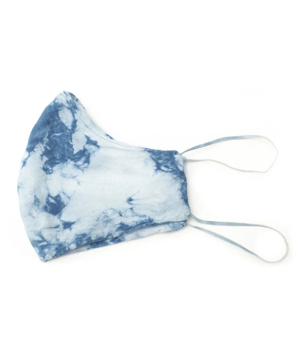 blue and white tie-dyed face mask