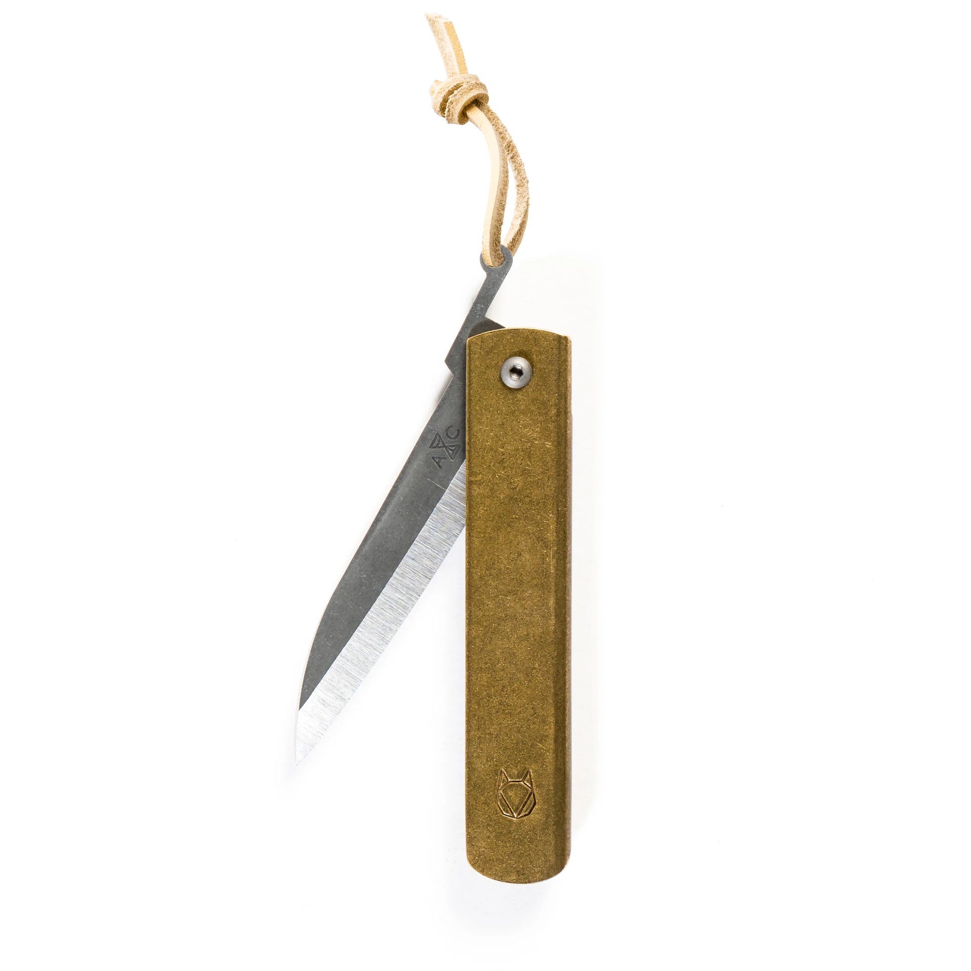 a knife with a brass handle