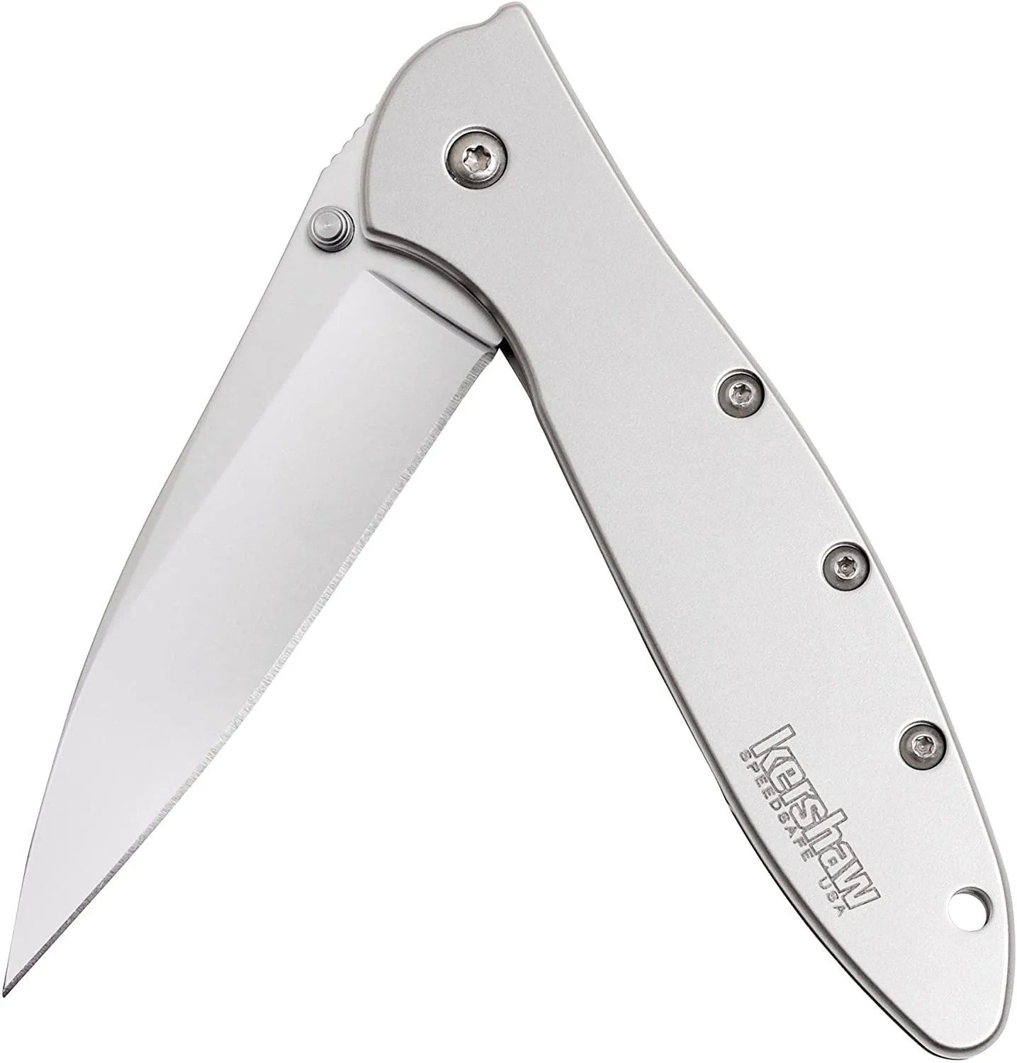 a silver folding pocket knife