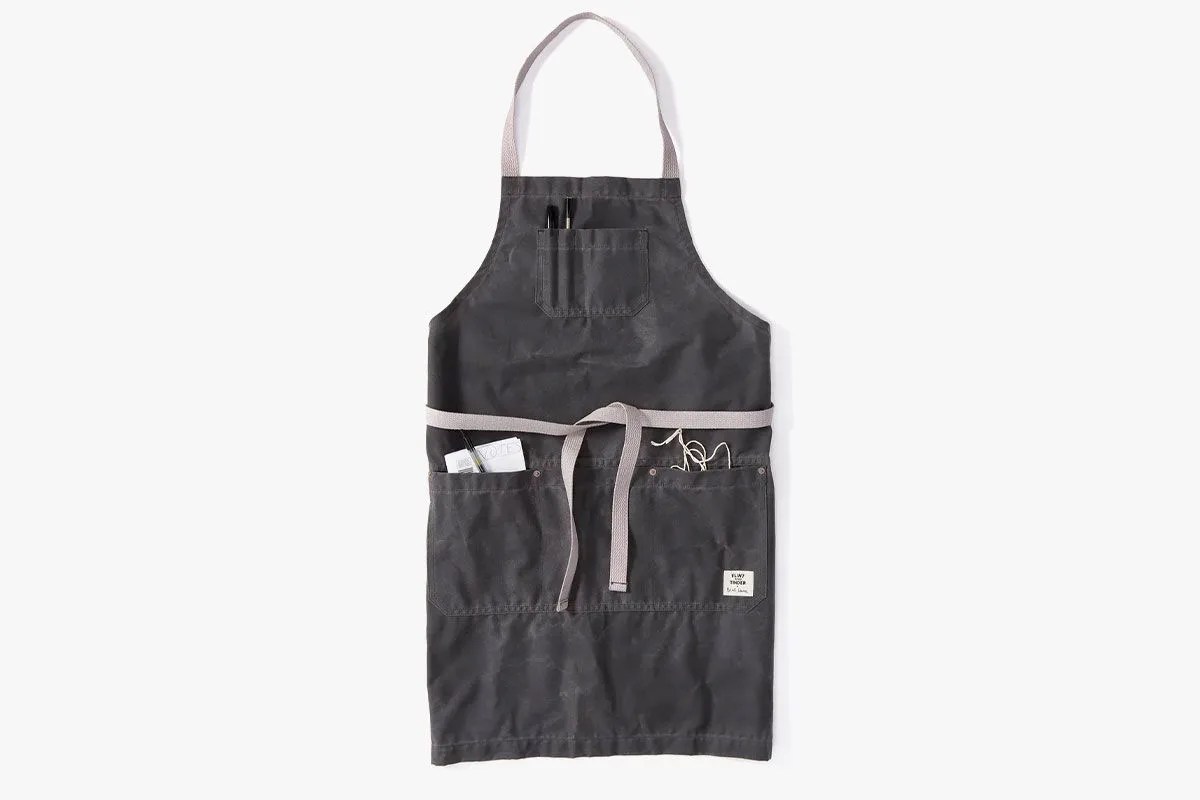 flint and tiner x brad leone waxes canvas apron gray grey