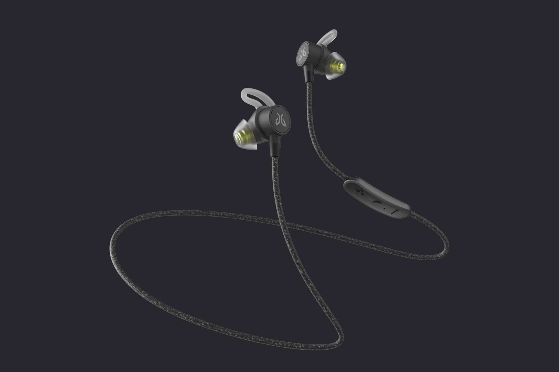 a pair of black wireless earbuds