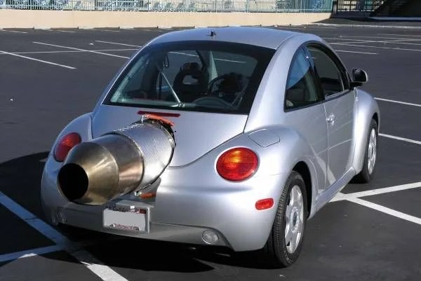 vw beetle with a jet engine in back