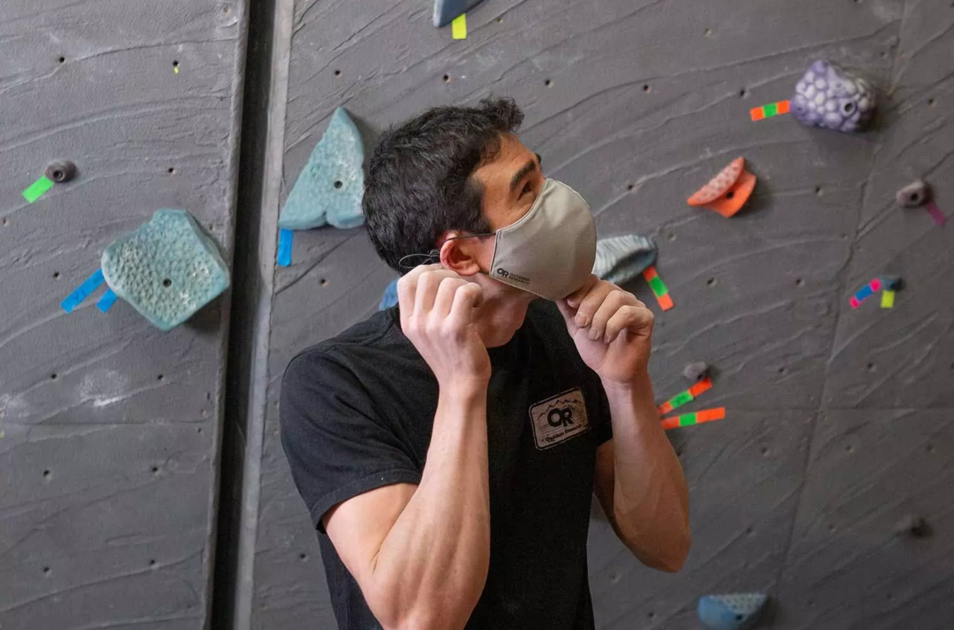 climber wearing outdoor research face mask