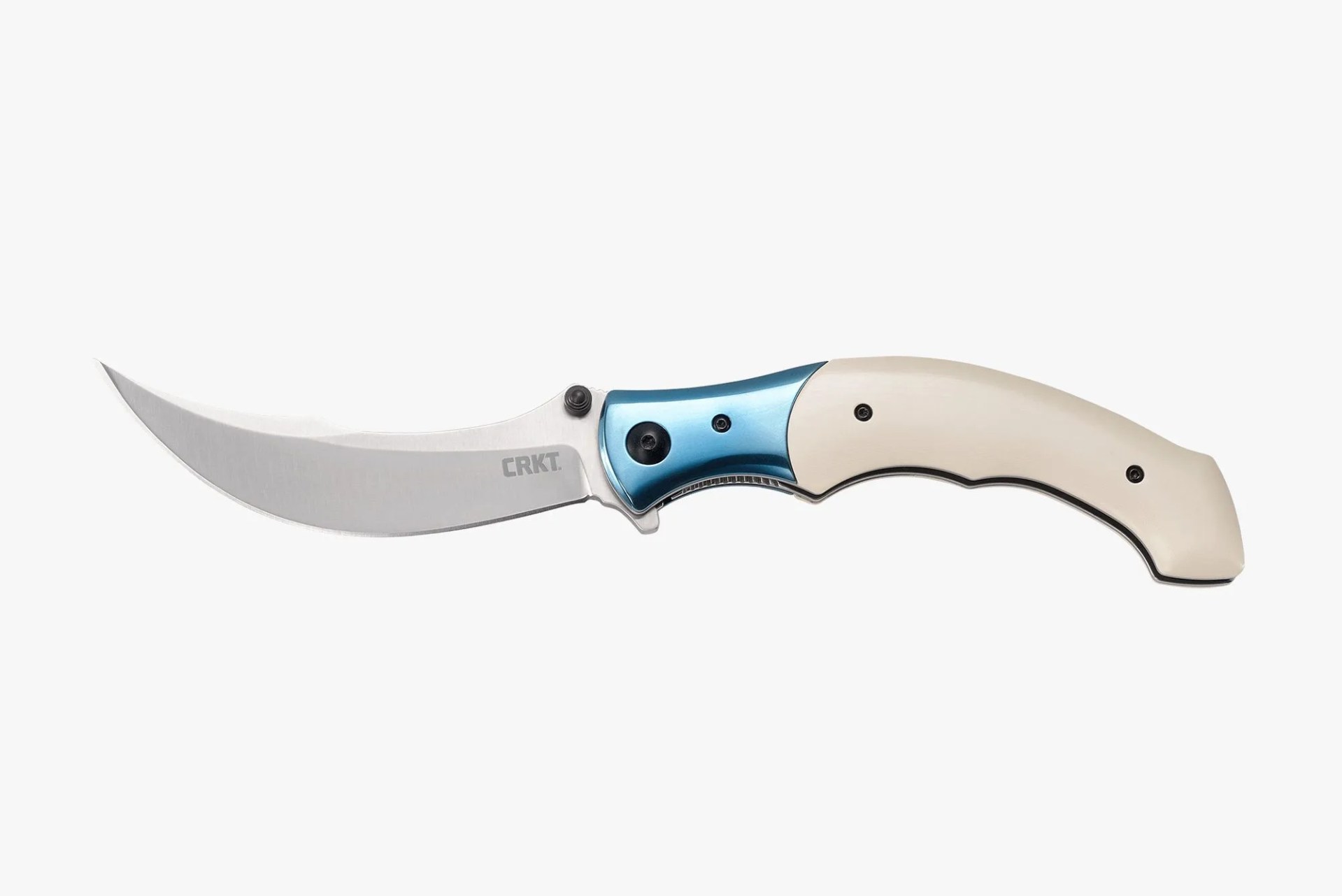a folding knife with a curving handle
