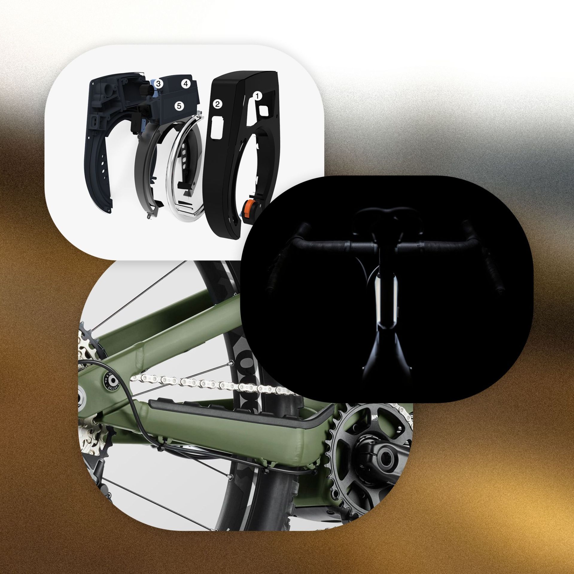collage of bike accessories of ogadget weeylock and black crow bike