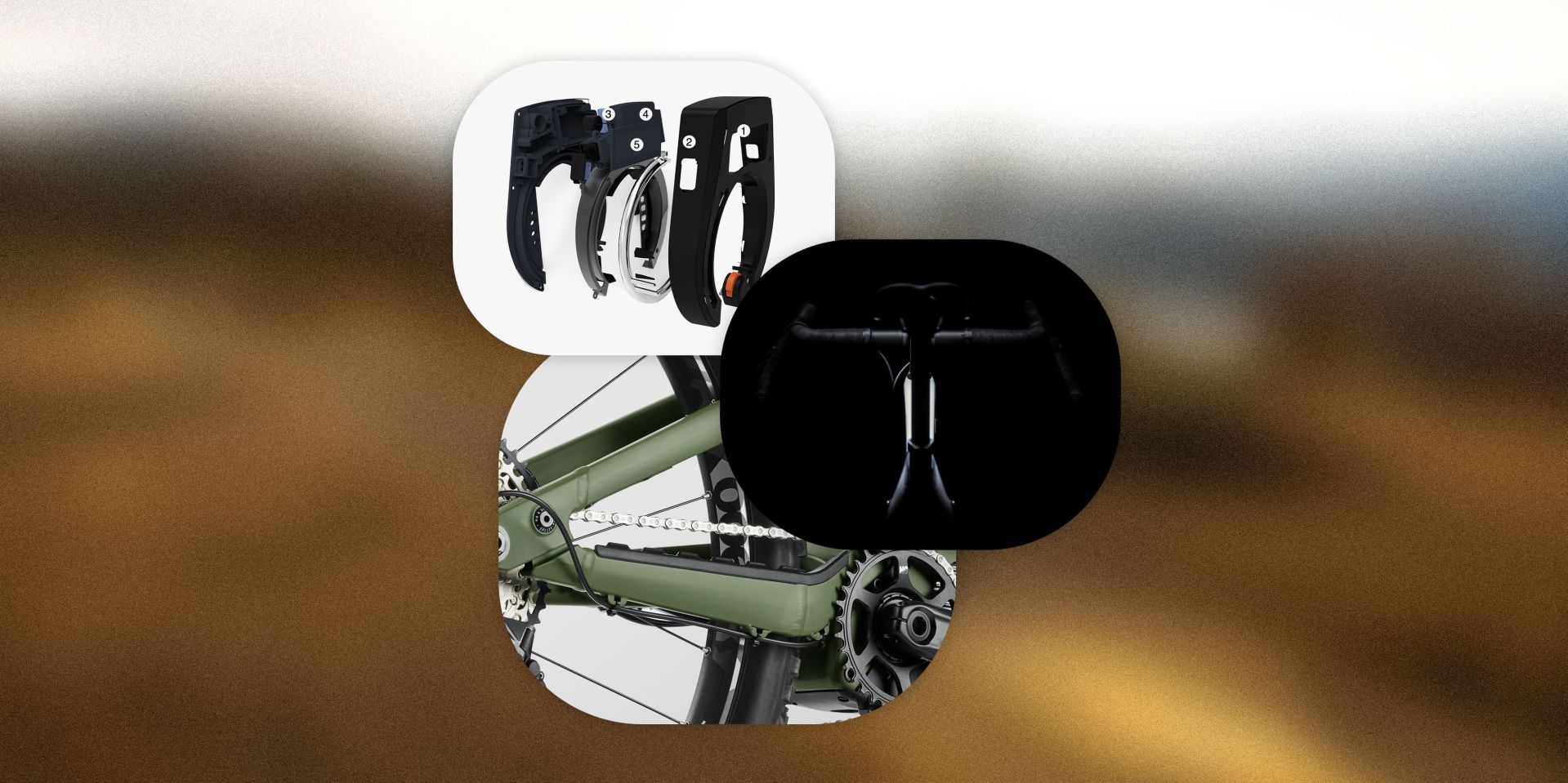 collage of bike accessories of ogadget weeylock and black crow bike