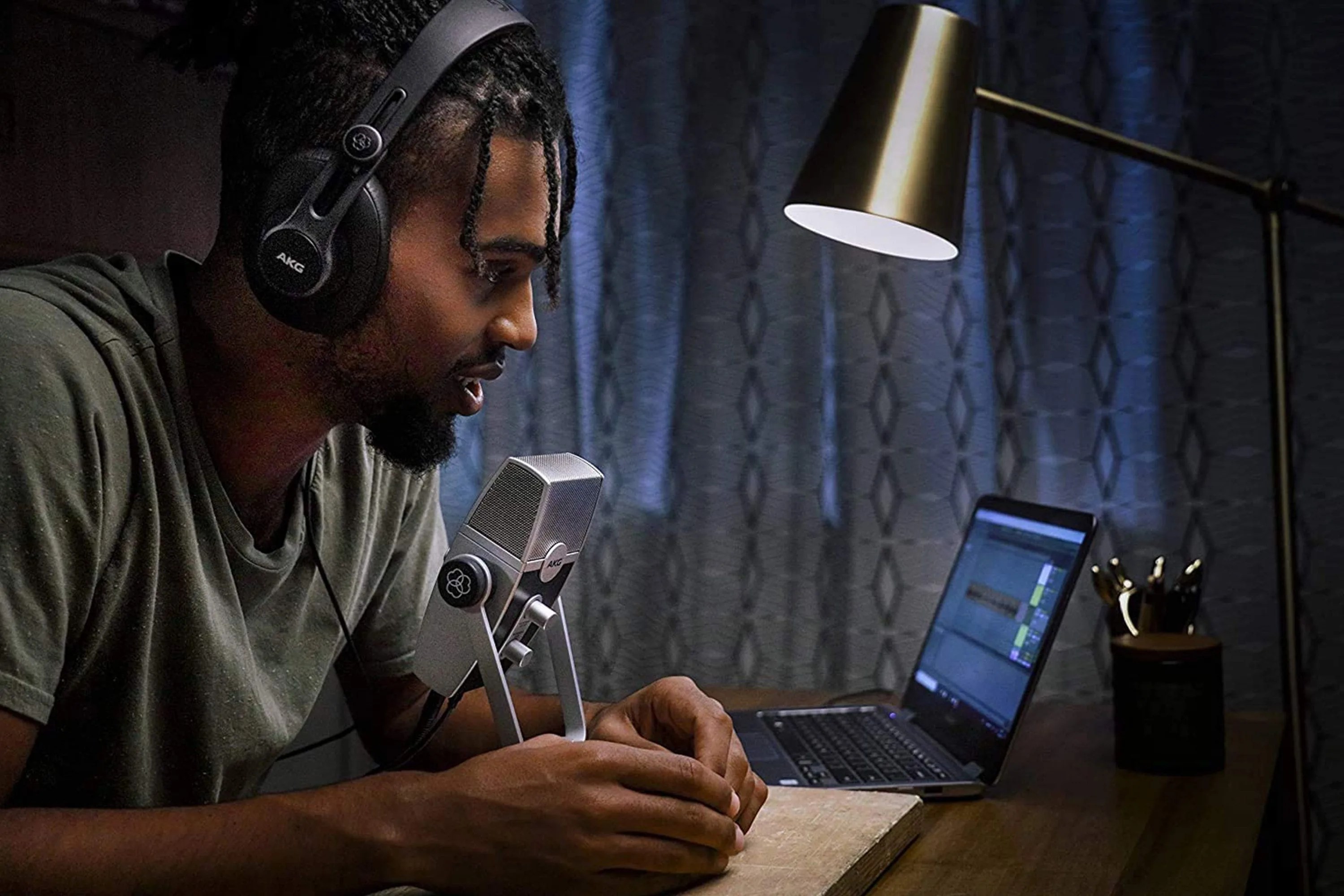 man using akg pro audio lyra ultrahd