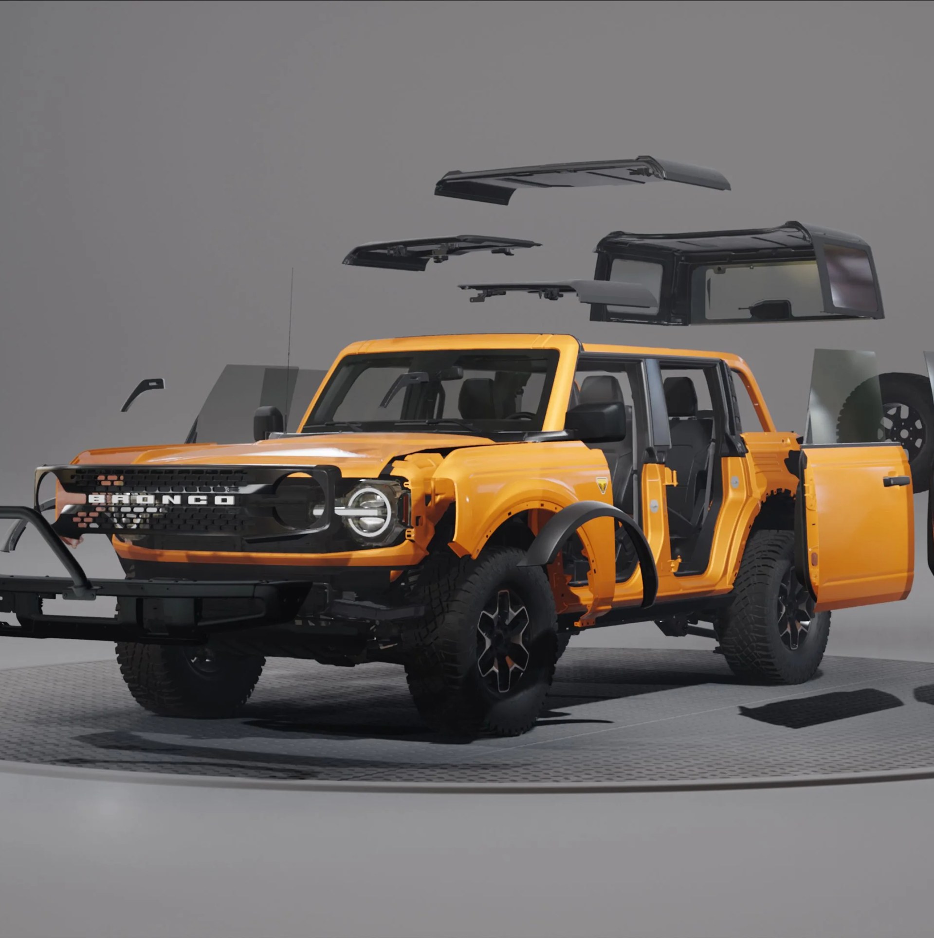 exclusive bronco&reg; two  and four door modular platform allows owners to easily create the 4x4 of their dreams, whether it&rsquo;s a simple grille change and new fender flares or building out a full custom machine