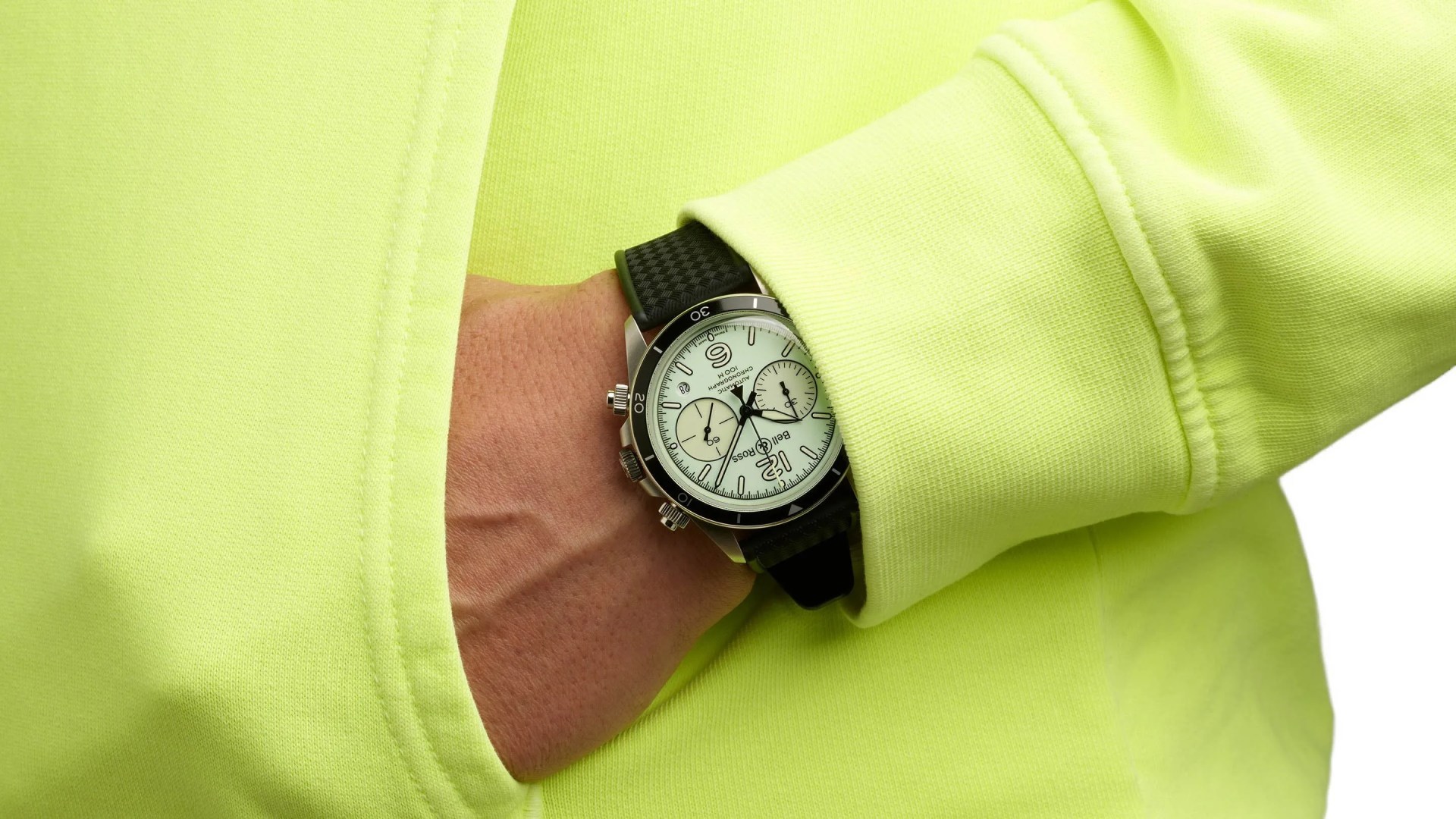 neon breen shirt and watch