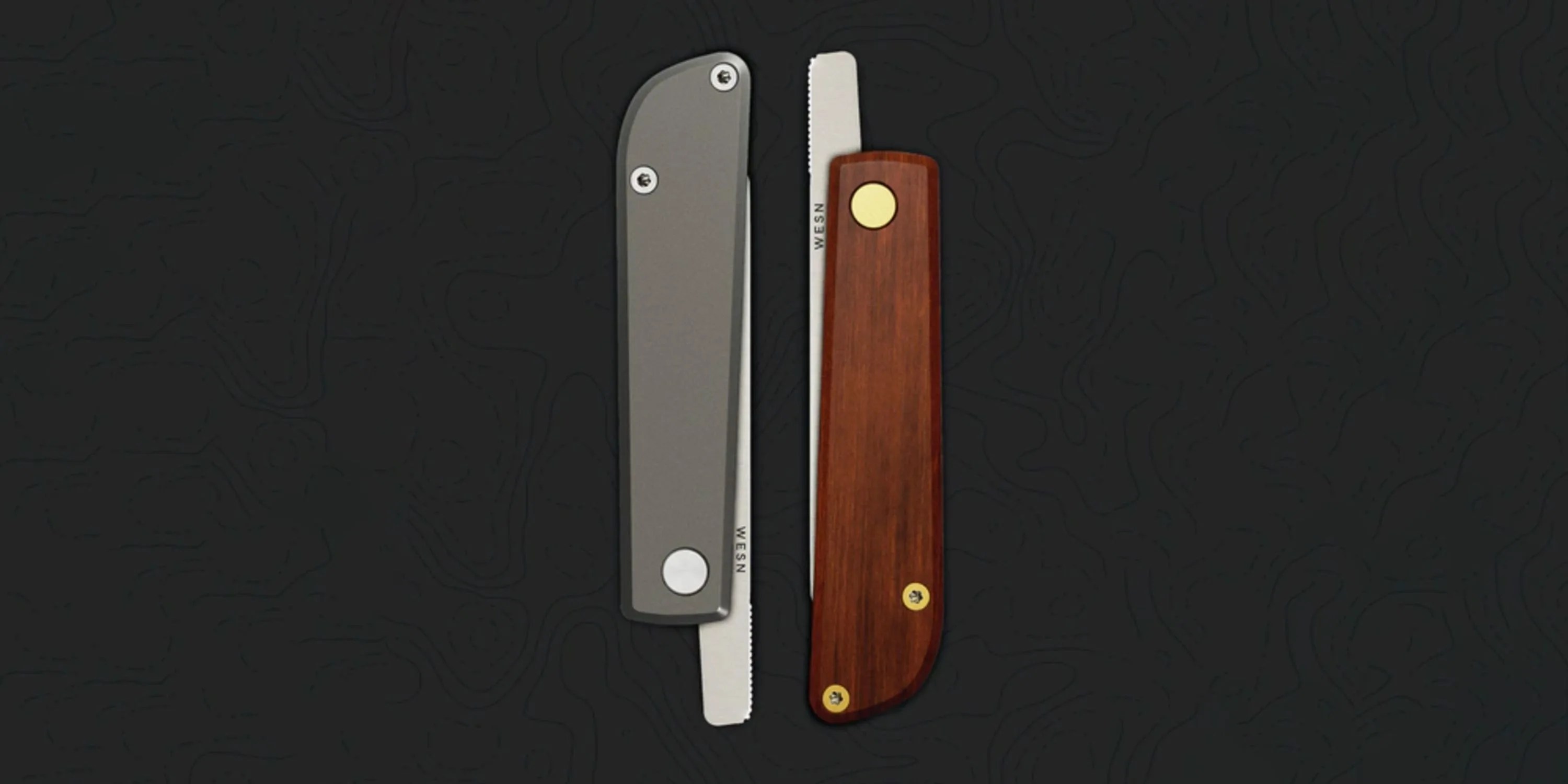 two closed pocket knives next to each other