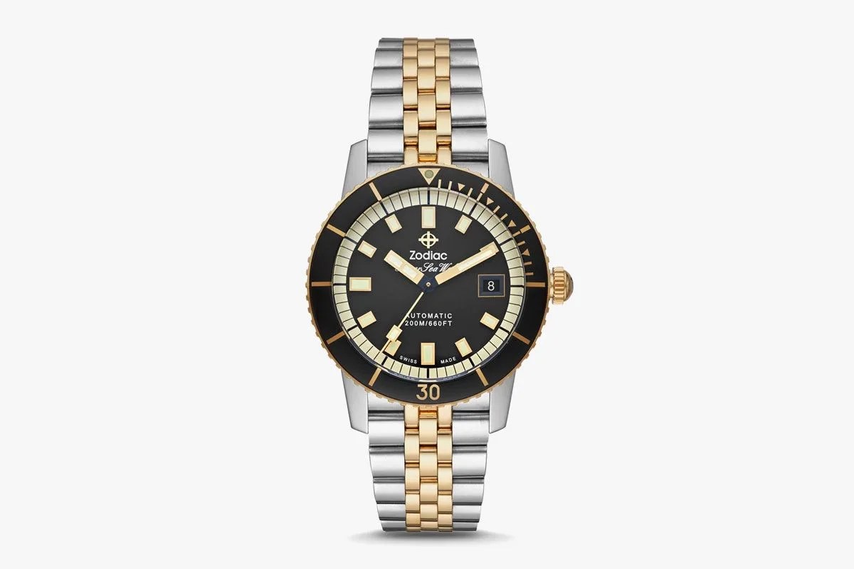 zodiac super sea wolf two tone watch