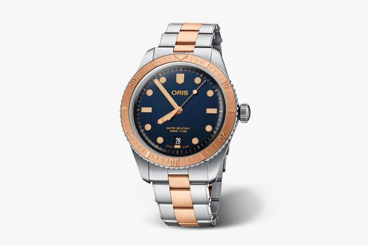 oris diver sixty five two tone watch