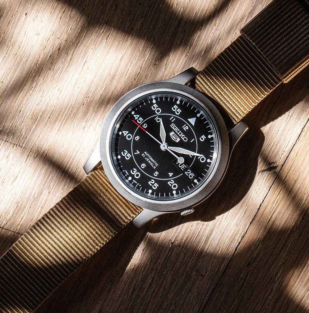 seiko snk field watch with plant shadows