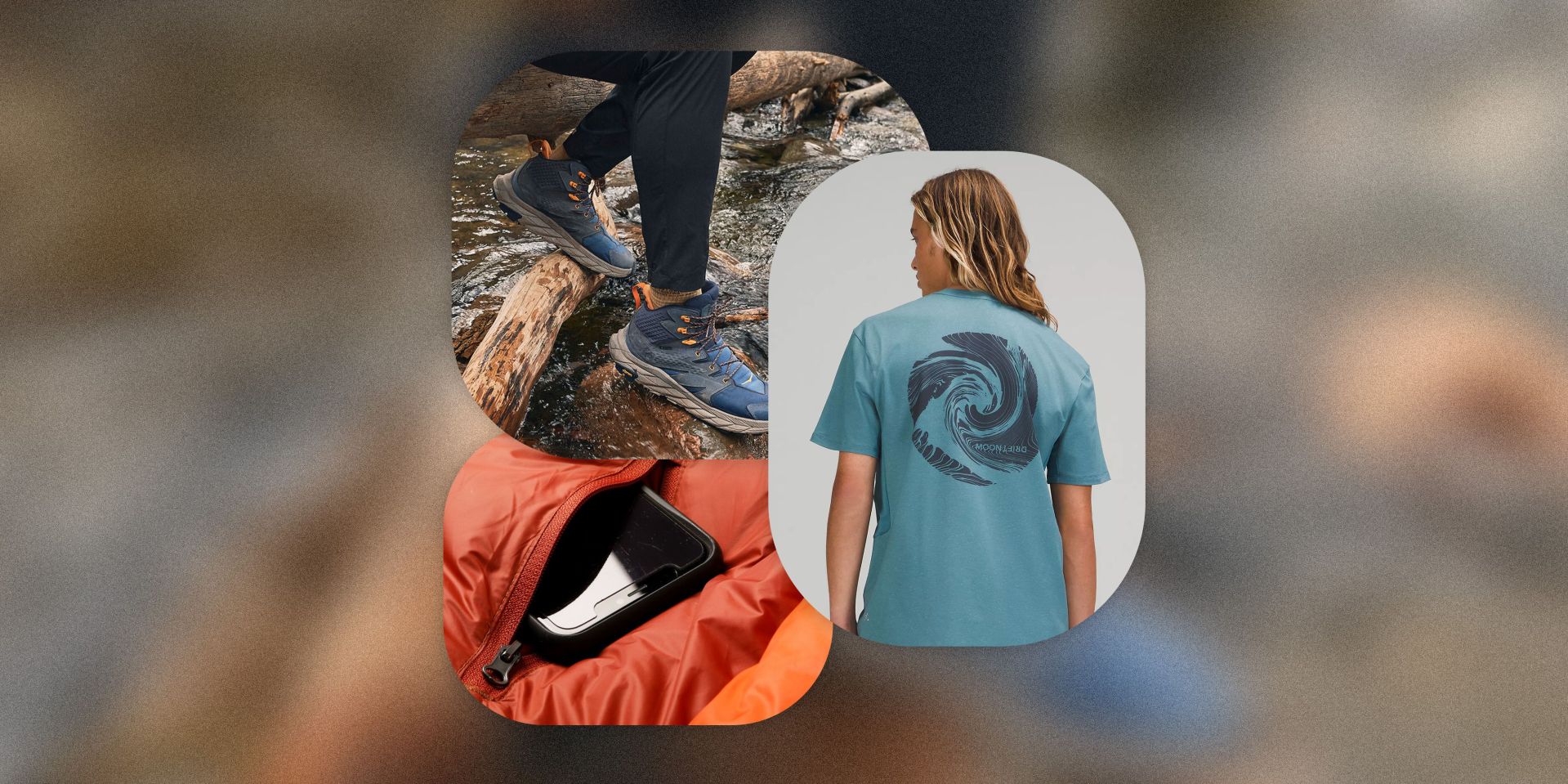 outdoor gear july shoes, shirt, and sleeping bag